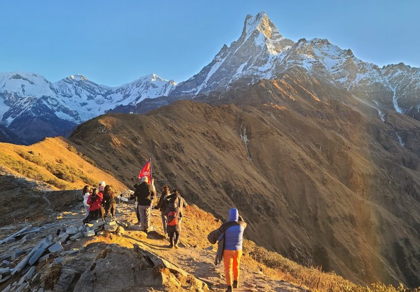 Hikers enjoying the view of the stunning Mardi Himal