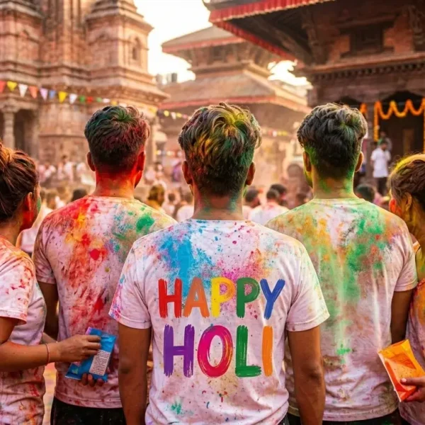 People celebrating Holi in Nepal with colored powders