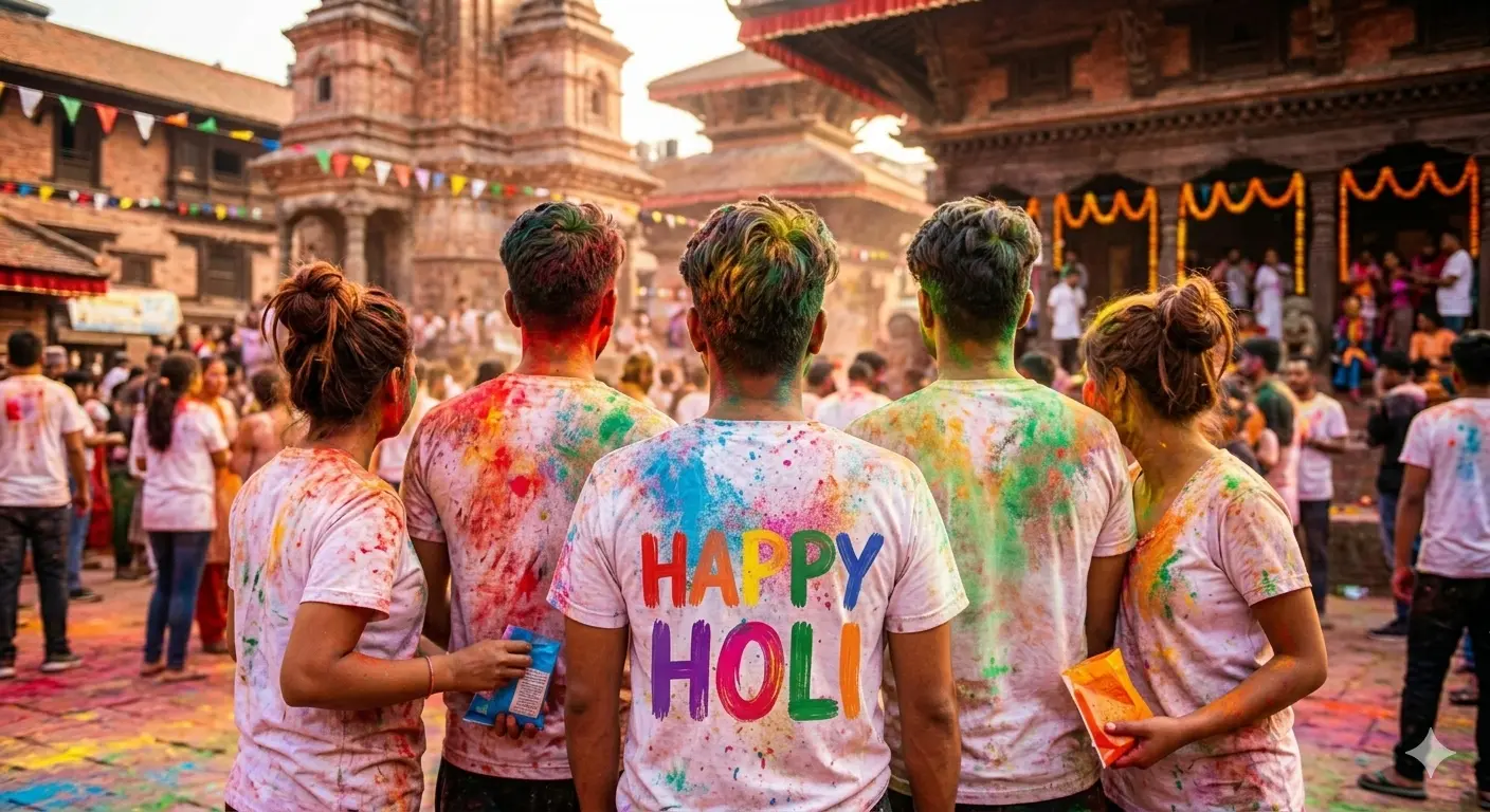 People celebrating Holi in Nepal with colored powders