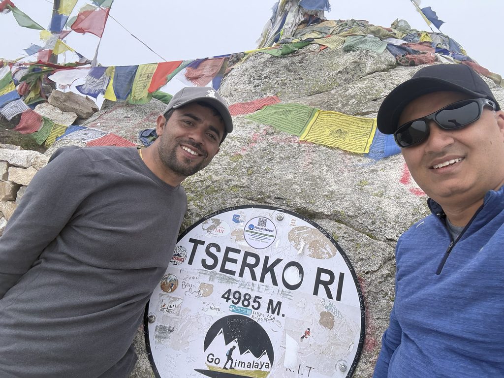 Two trekkers at Tserko Ri, Langtang.
