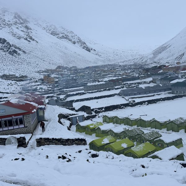 Snow-covered Dingboche Village in the Everest region of Nepal